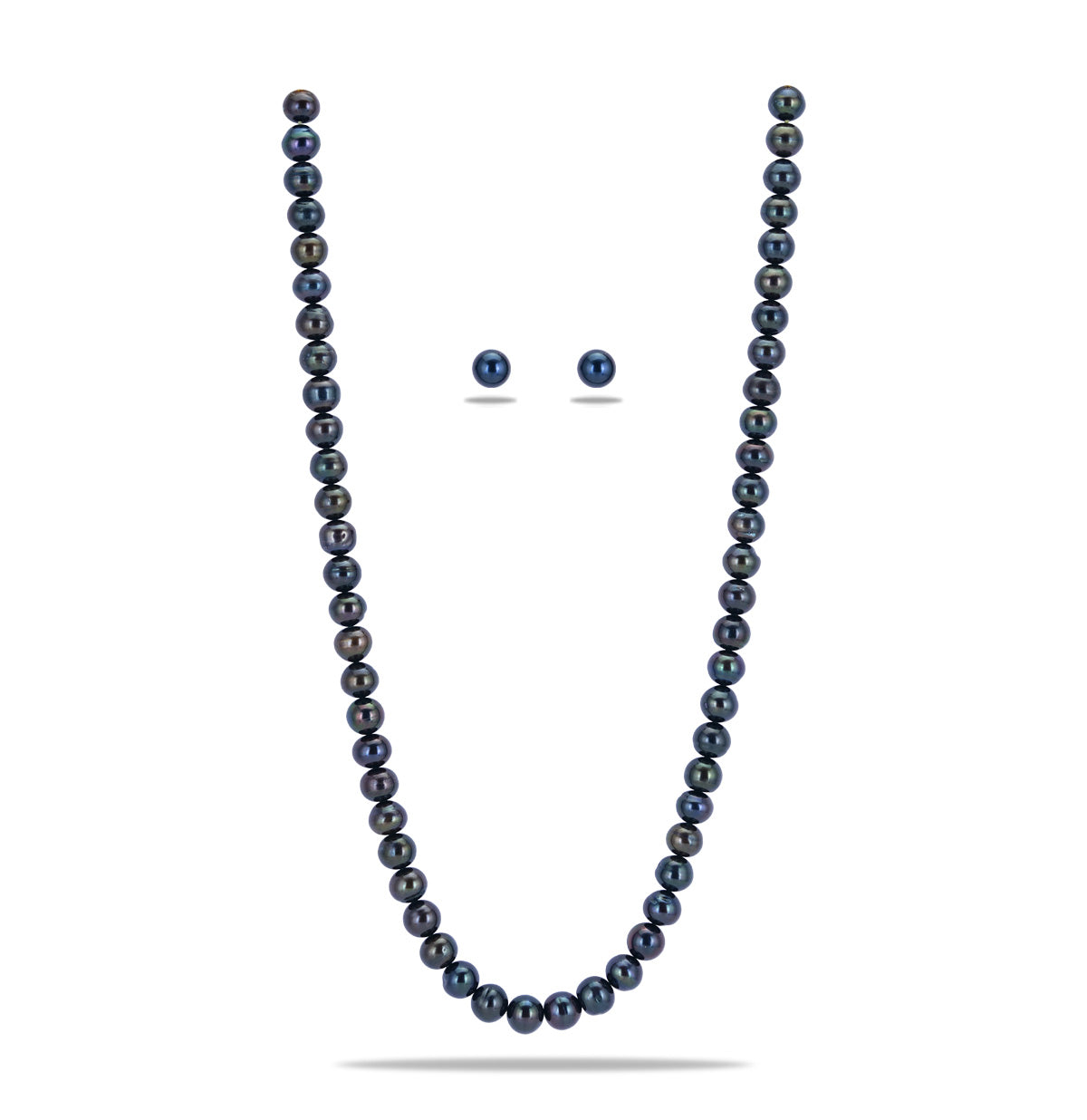 8.0-9.0mm Near Round Black Freshwater Pearl Necklace Set - AA Quality