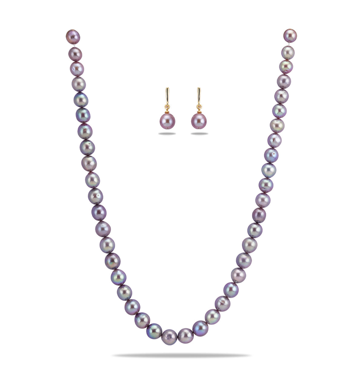 9.0-10.0mm Near Round Lavender Freshwater Pearl Necklace Set - AA Quality