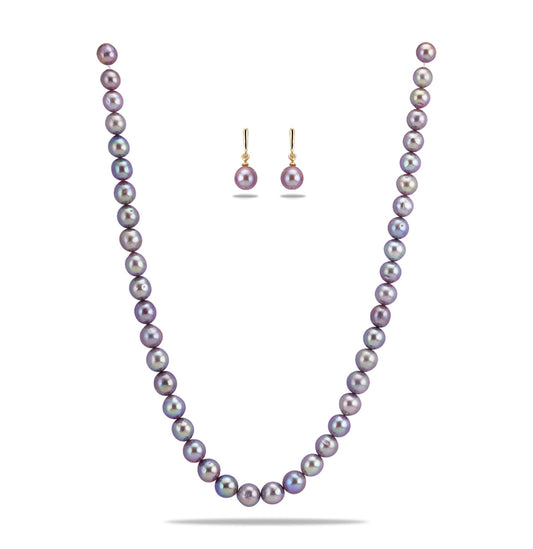 9.0-10.0mm Near Round Lavender Freshwater Pearl Necklace Set - AA Quality