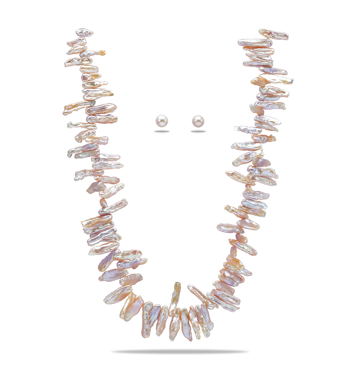 4.0-5.0mm Pink Baroque Fancy Freshwater Pearl Necklace Set - AA Quality