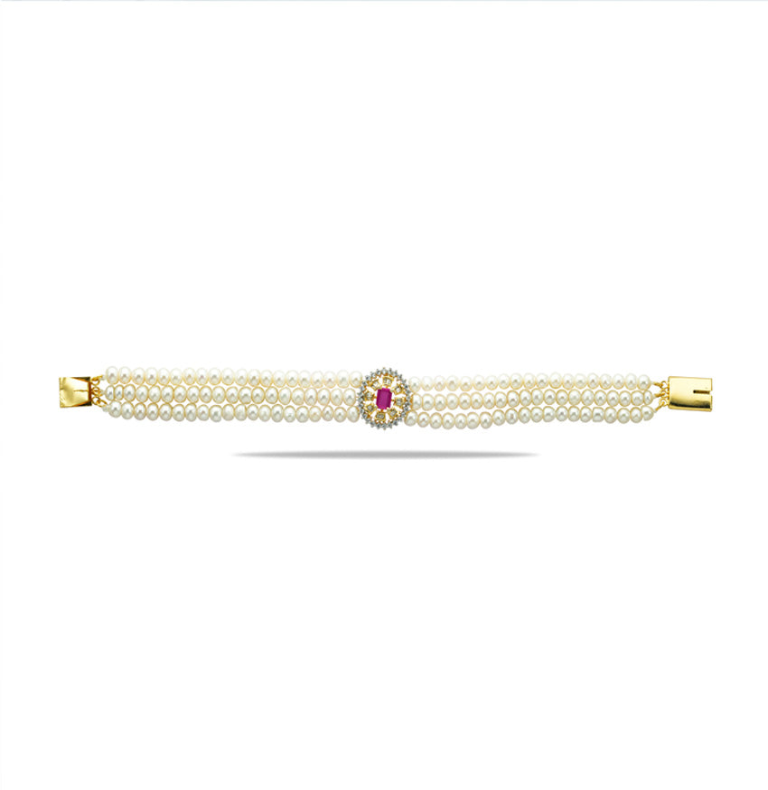 Opulent Red Stone Pearl Bracelet