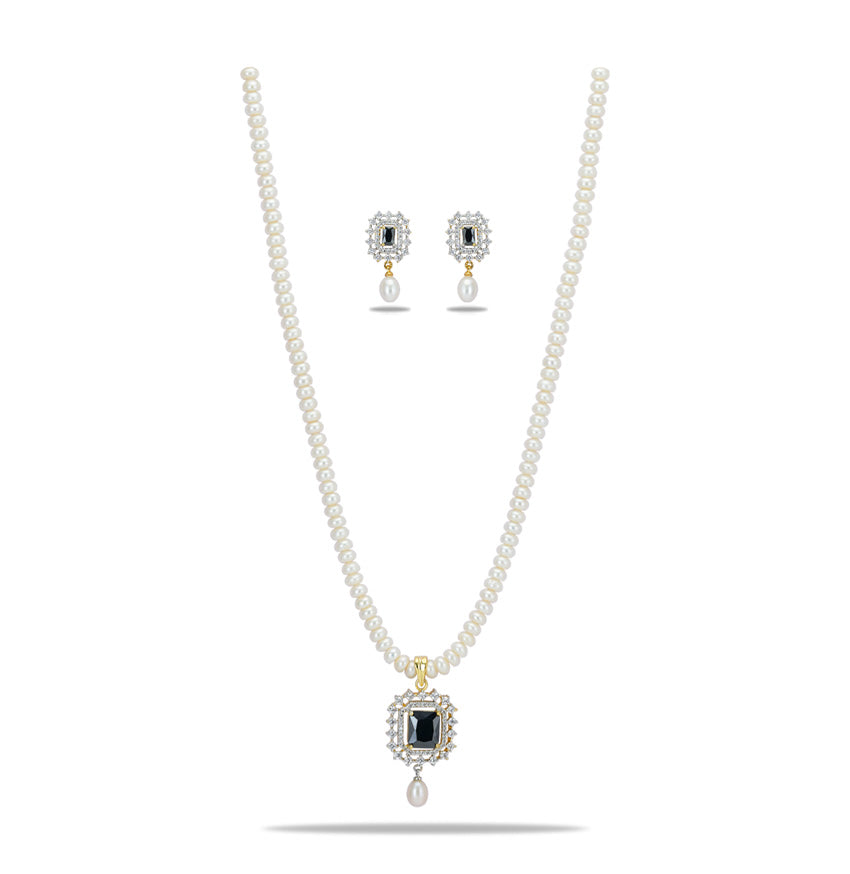Lavish Blue Stone Freshwater Pearl Necklace Set