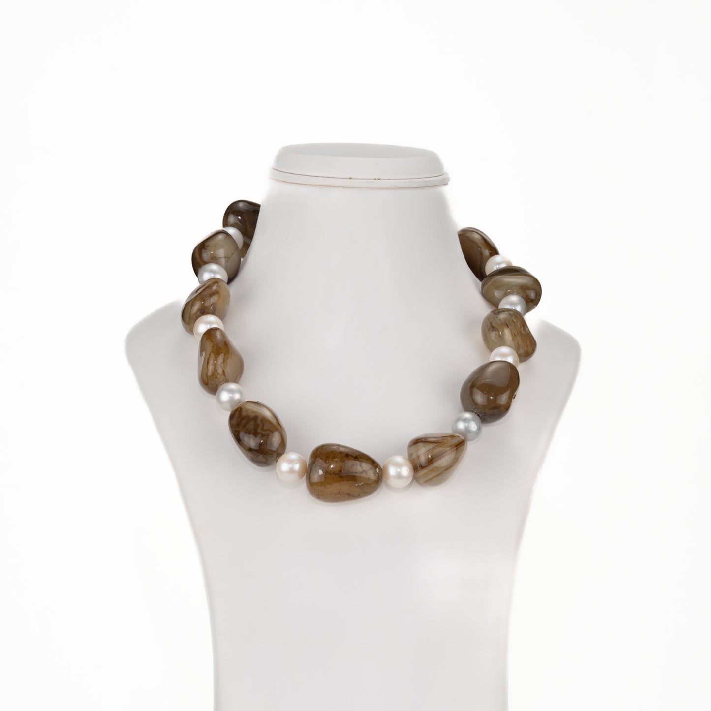 Brown Agate Semi Precious Beads & Multicolor Freshwater Pearl Necklace
