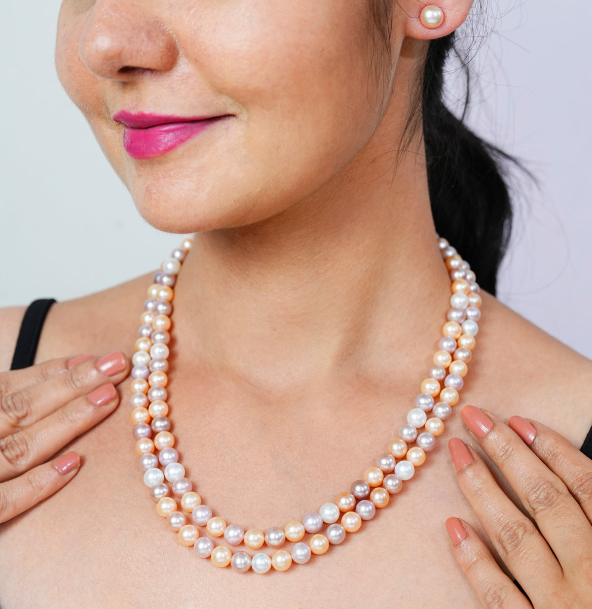 7.0-8.0mm Round Multicolor Freshwater Pearl Necklace Set - AA Quality