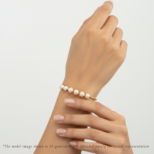 Elegant White Near Round Freshwater Pearl Bracelet