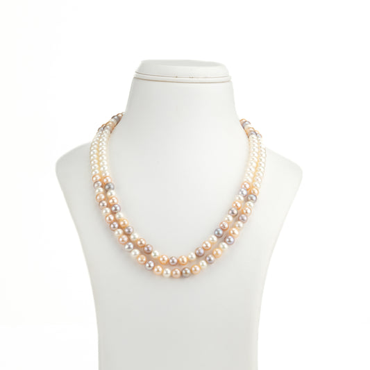 7.0-8.0mm Near Round Multicolor Freshwater Pearl Necklace Set - A Quality