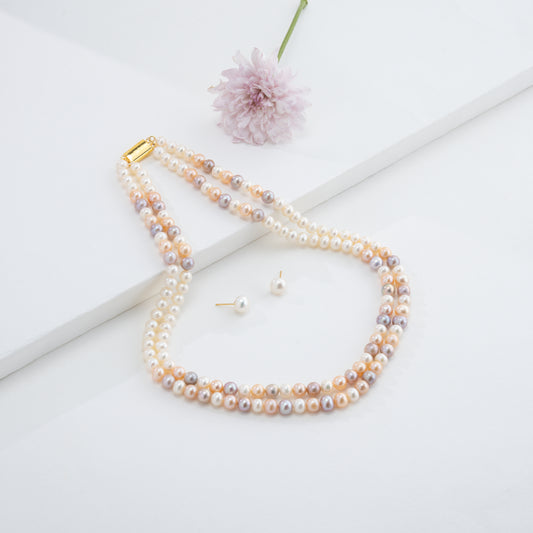 7.0-8.0mm Near Round Multicolor Freshwater Pearl Necklace Set - A Quality