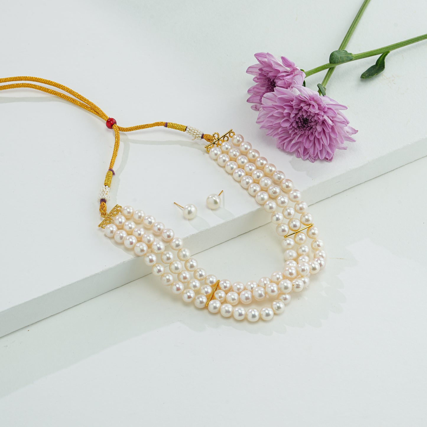 7.0-8.0mm Near Round White Freshwater Pearl Choker Set - AA Quality