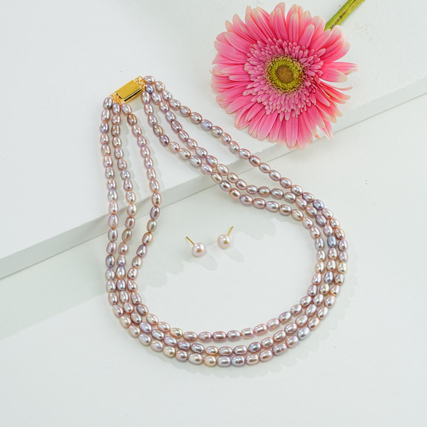 8.0-9.0mm Pink Drop Freshwater Pearl Necklace Set - A Quality
