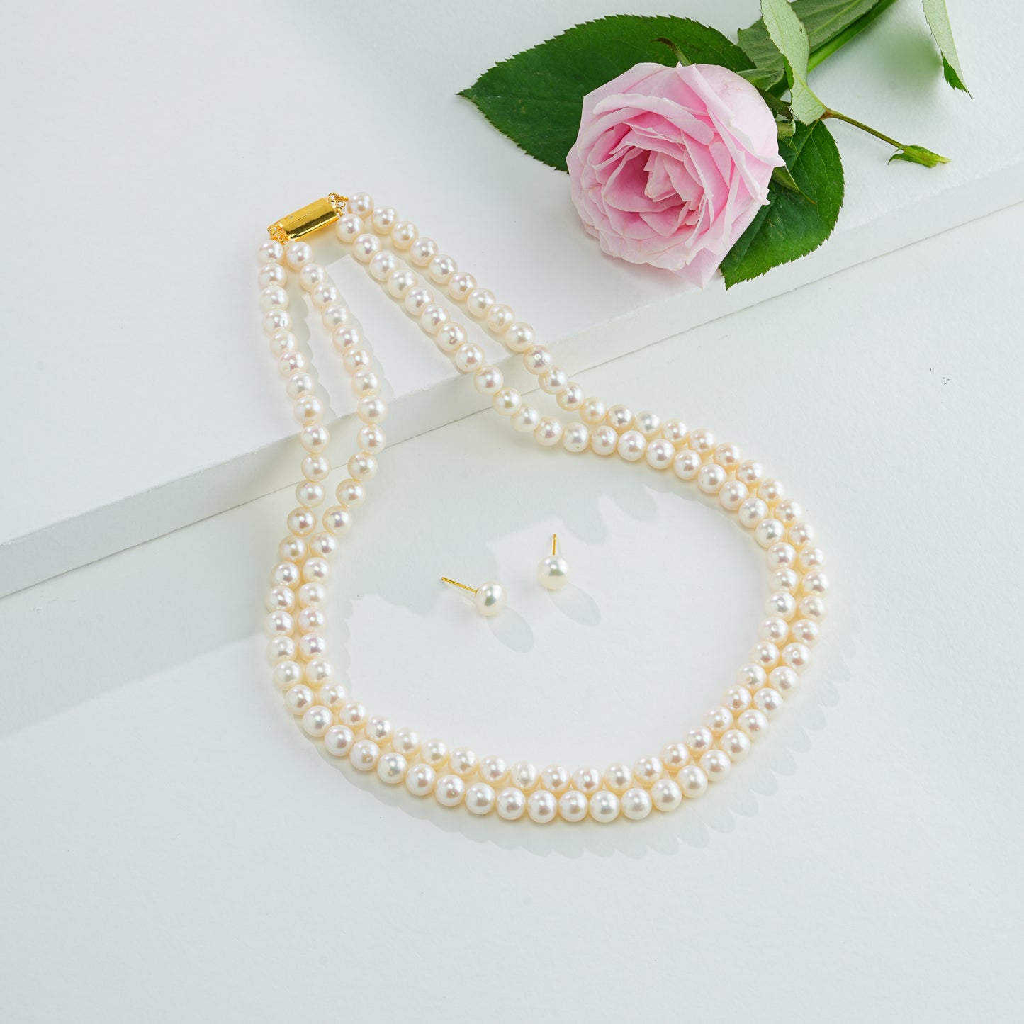 7.0-8.0mm Round White Freshwater Pearl Necklace Set - AA Quality
