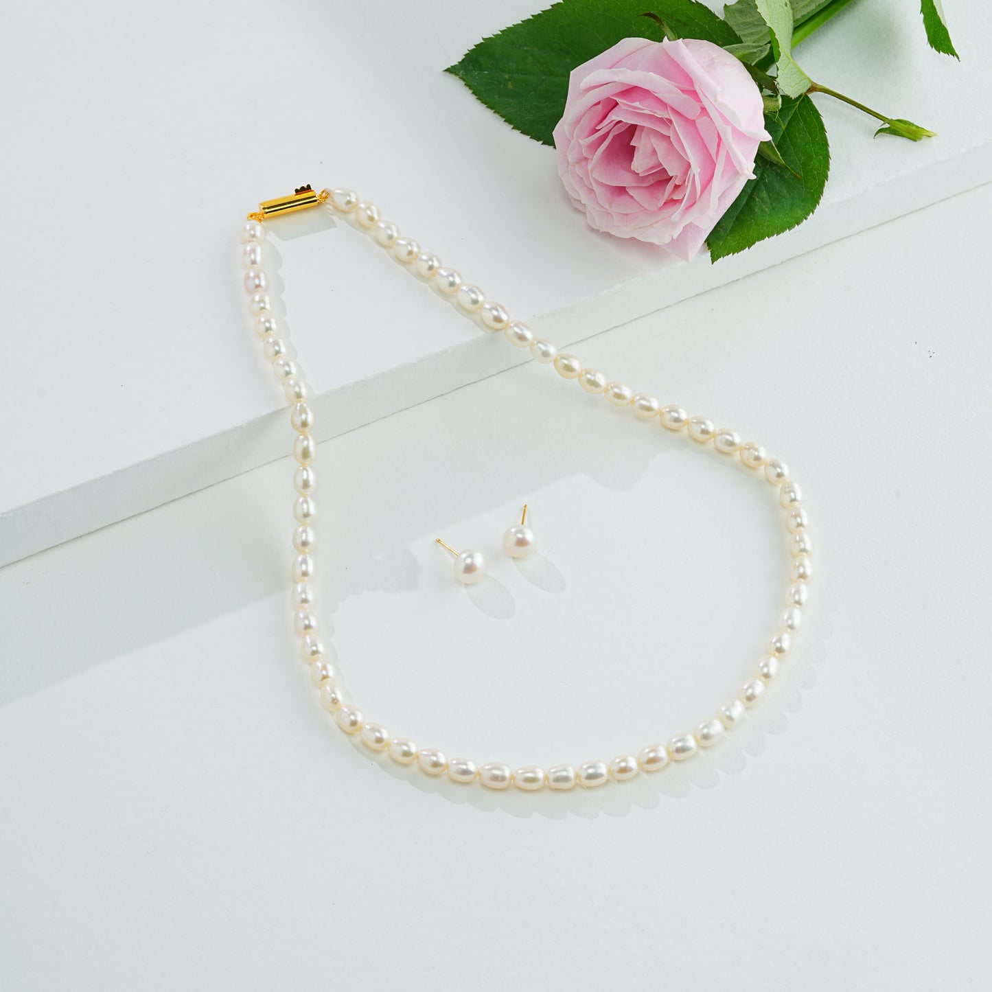7.0-8.0mm White Drop Freshwater Pearl Necklace Set - A Quality