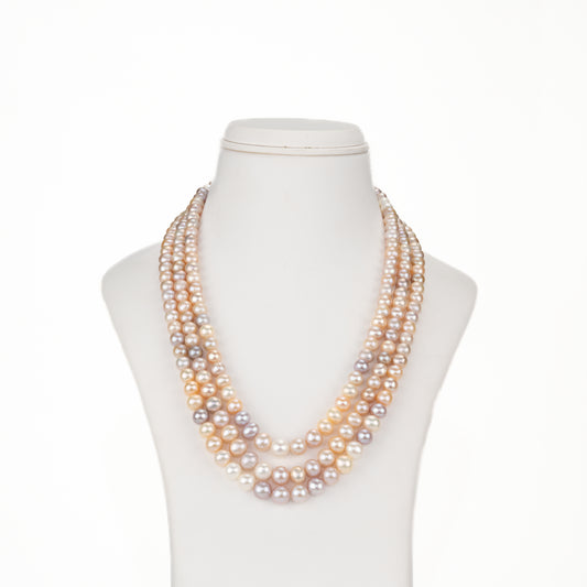 7.0-8.0mm Near Round Multicolor Freshwater Pearl Necklace Set - A Quality