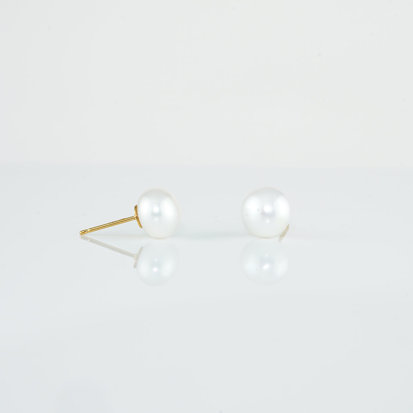 White Button Pearl Stud Earrings