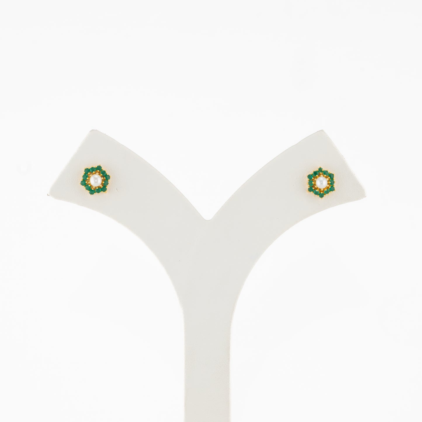 Brilliant Green Stone Pearl Stud Earrings