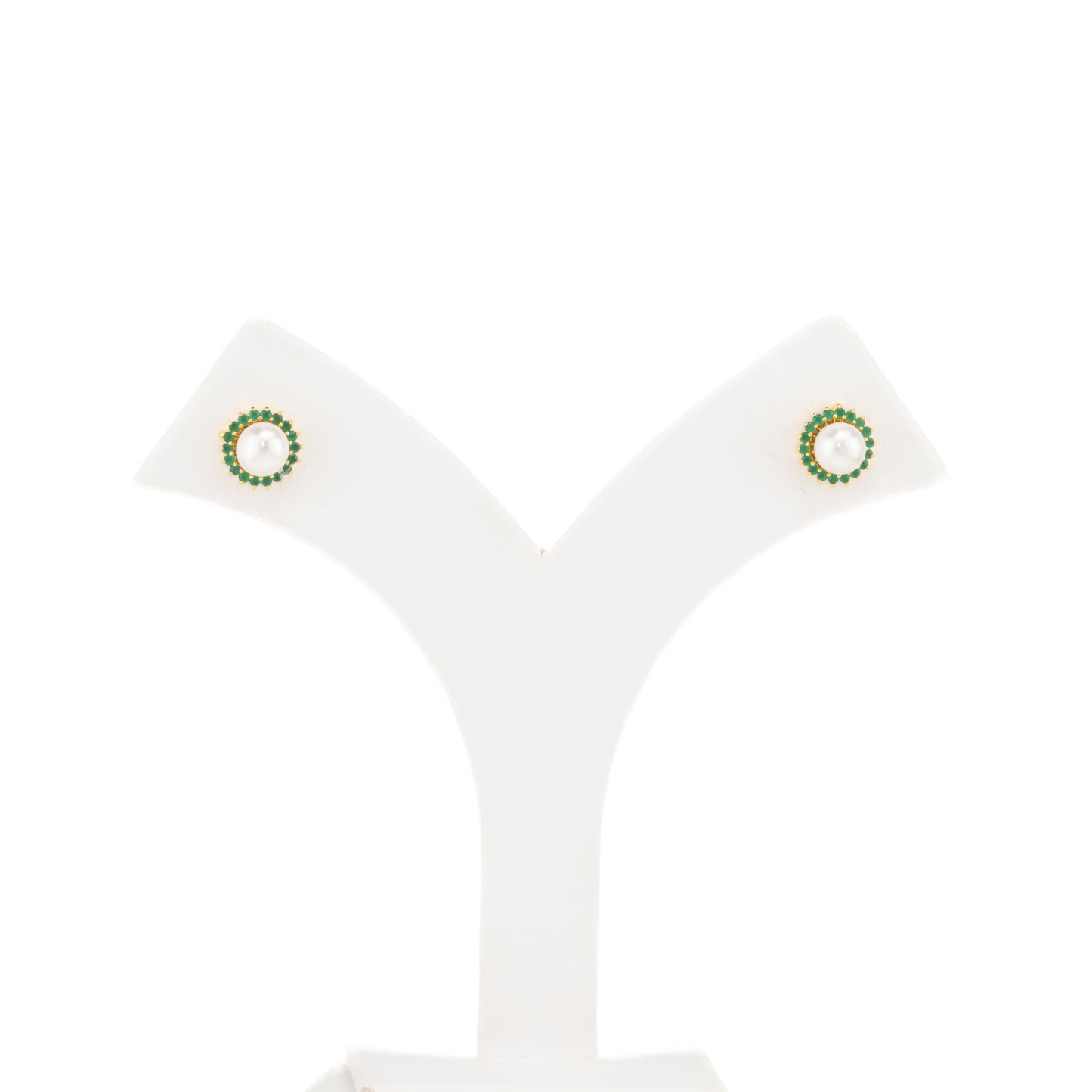 Intricate Green Stone Pearl Studs Earrings