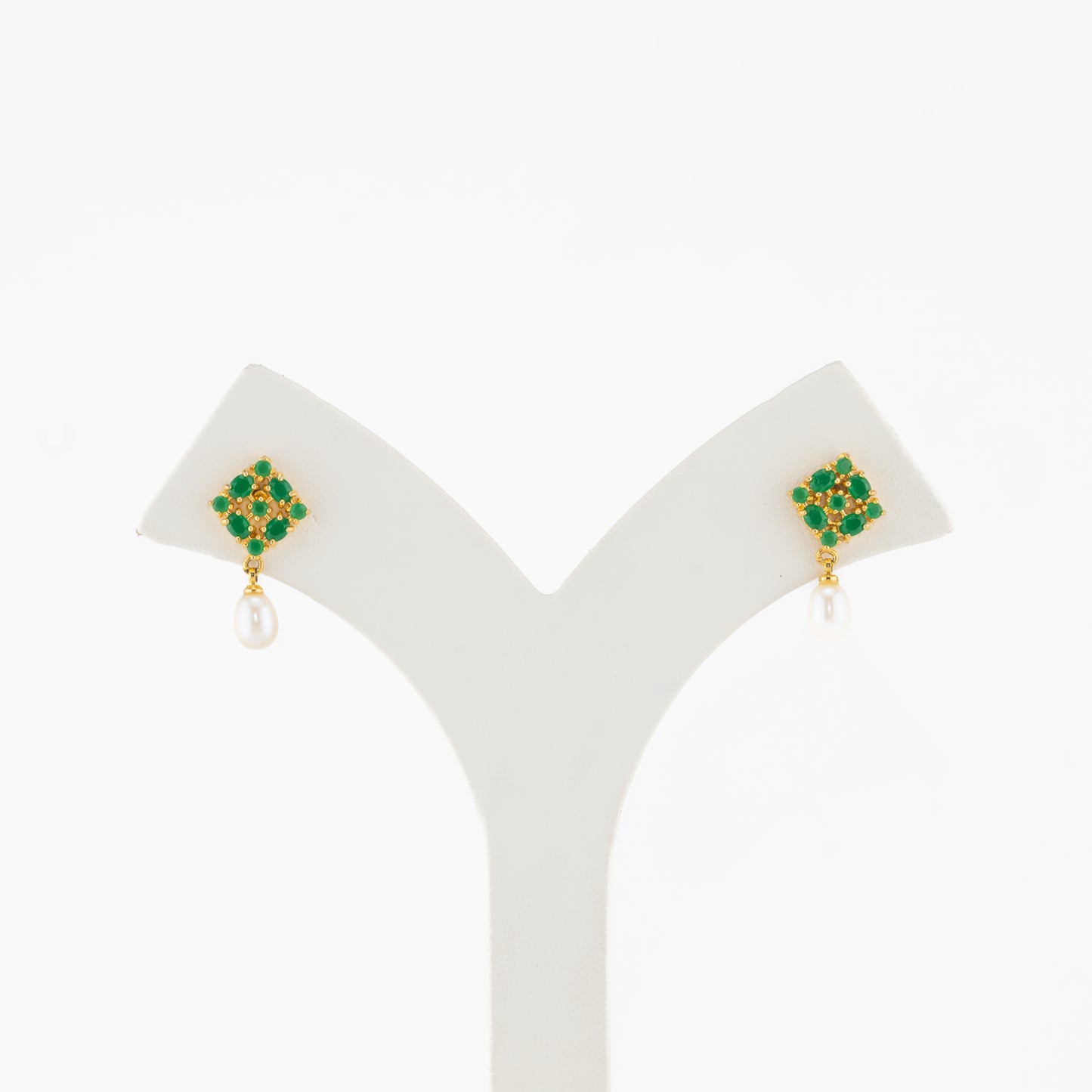 Perfect Green Stone Pearl Stud Earrings