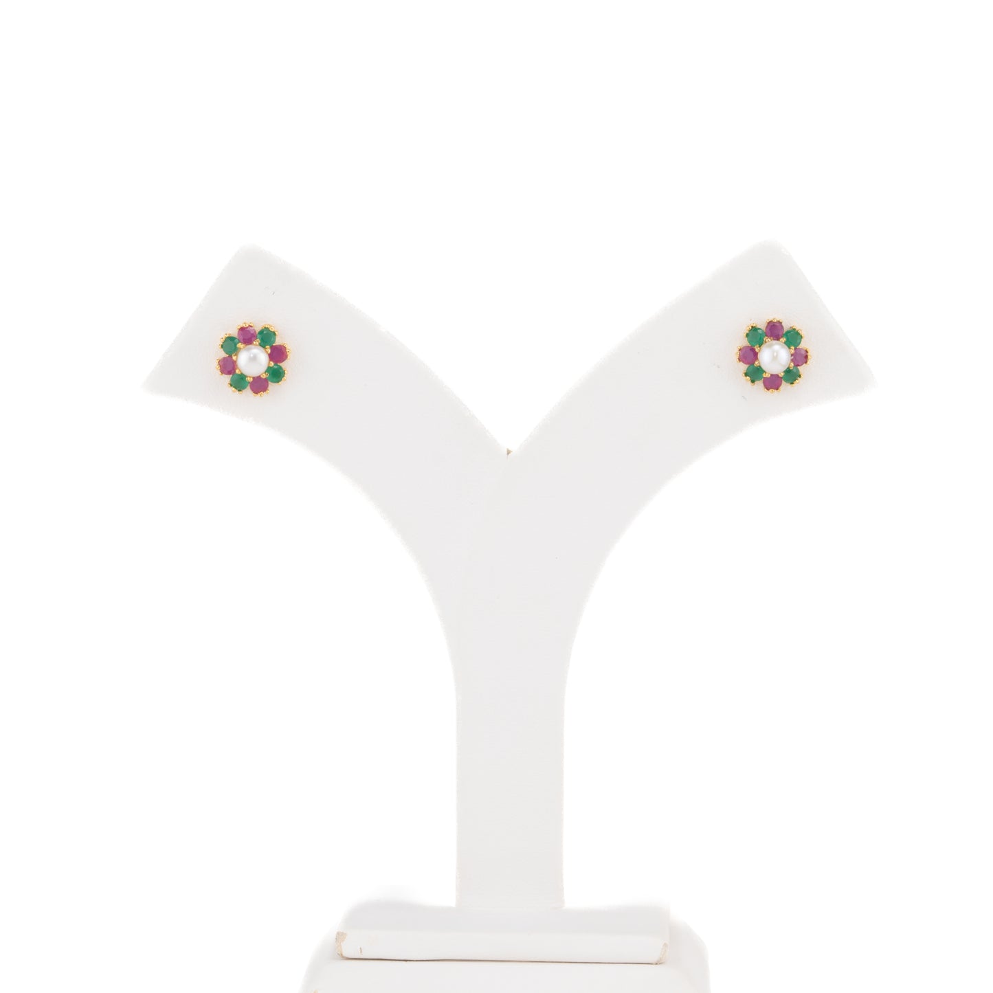 Floral Red Green Multicolor Pearl Stud Earrings