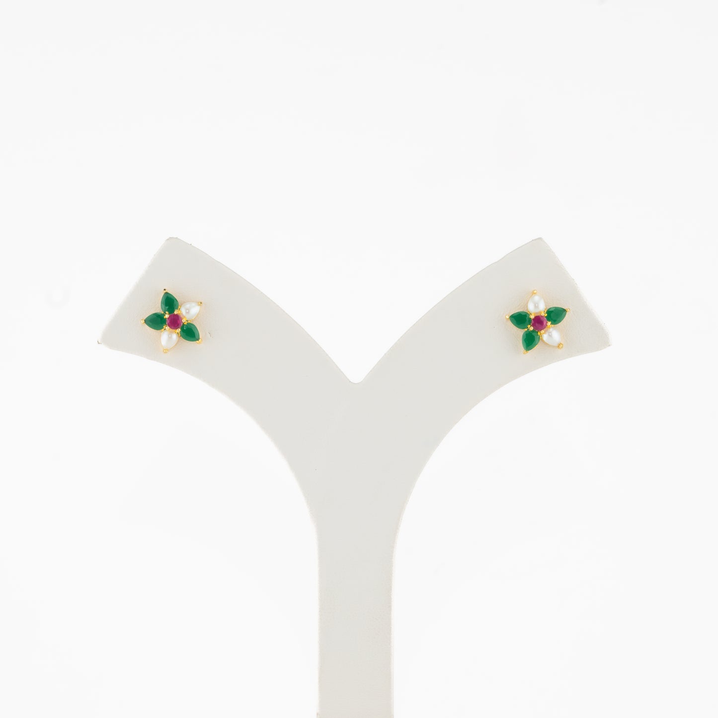 Intriguing Red Green Pearl Stud Earrings