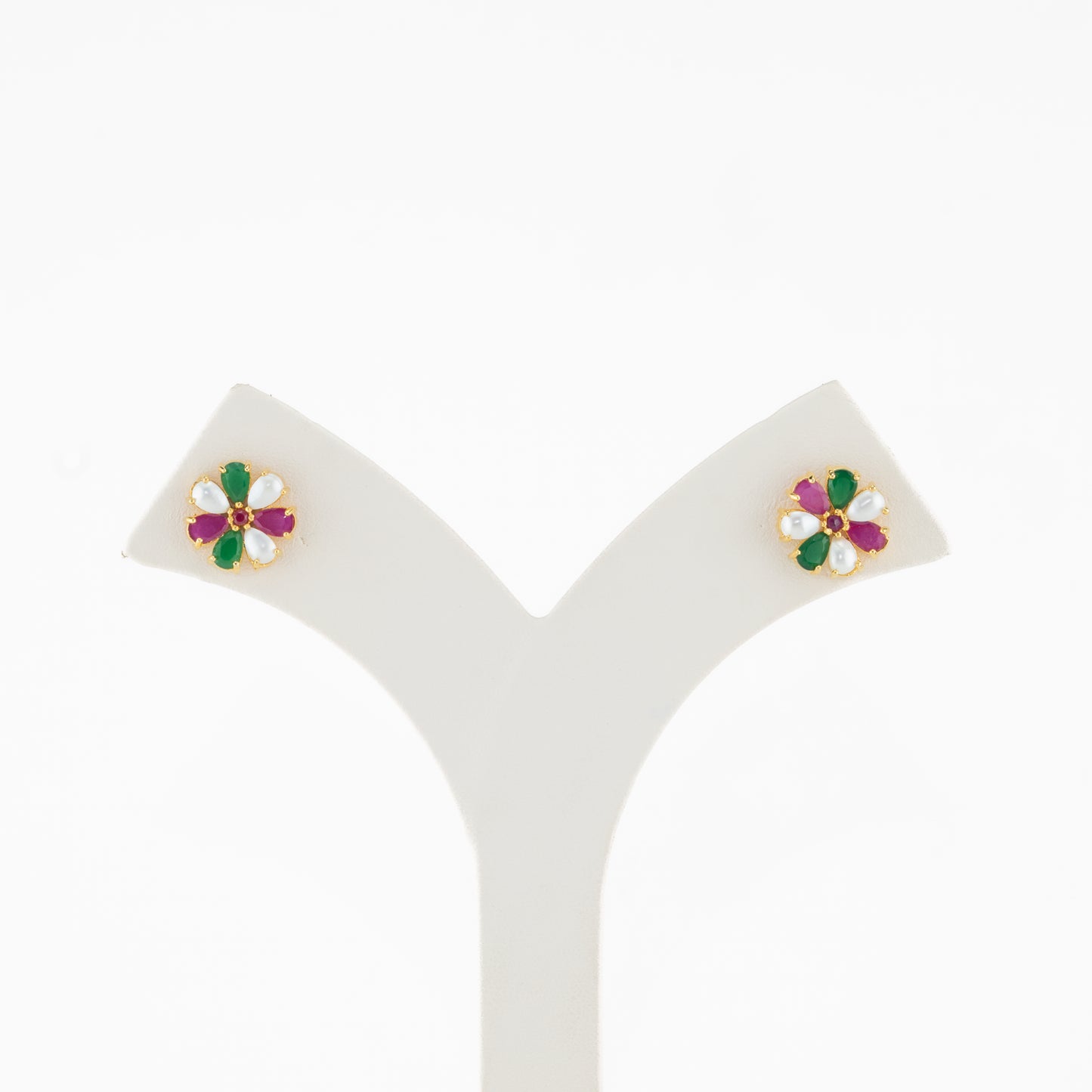 Stunning Red Green Multicolor Pearl Stud Earrings