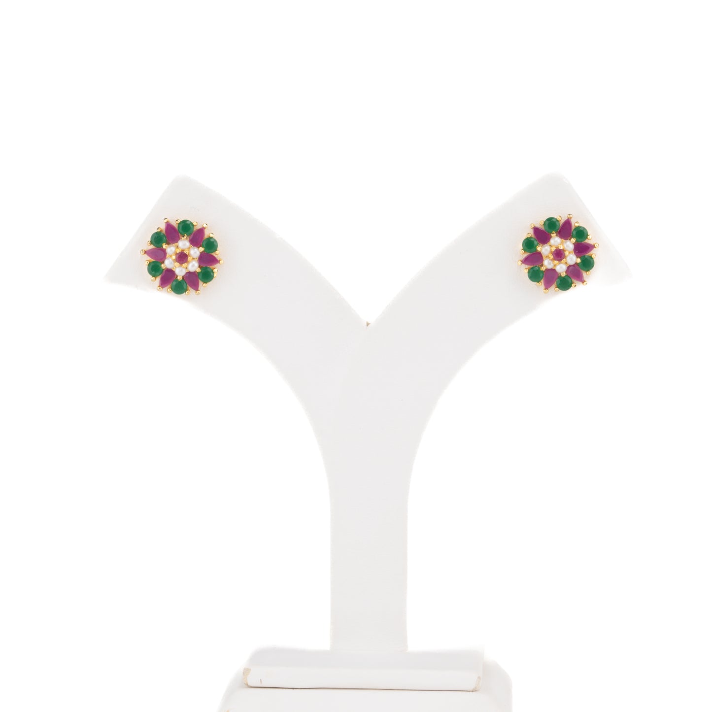 Graceful Red Green Multicolor Pearl Studs Earrings