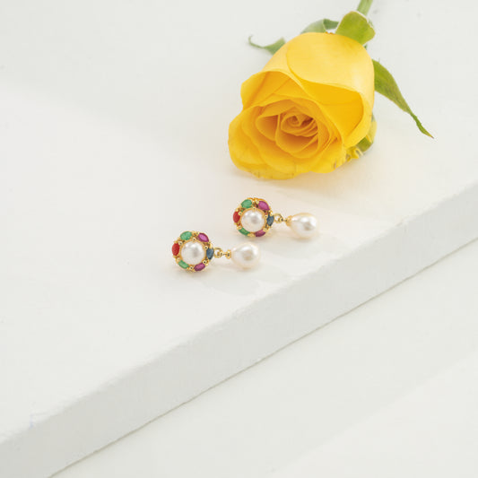 Precious Multicolor Drop Pearl Stud Earrings