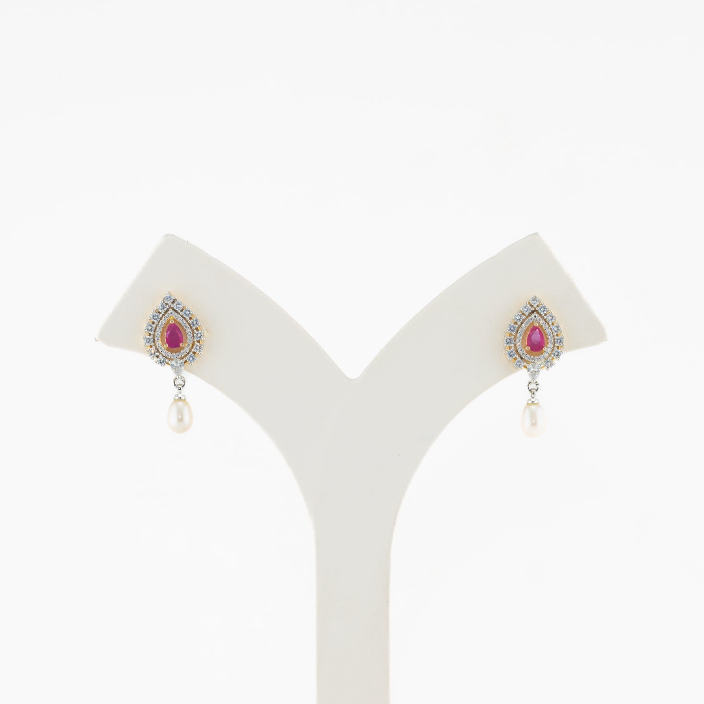 Gifted Red Stone Pearl Stud Earrings