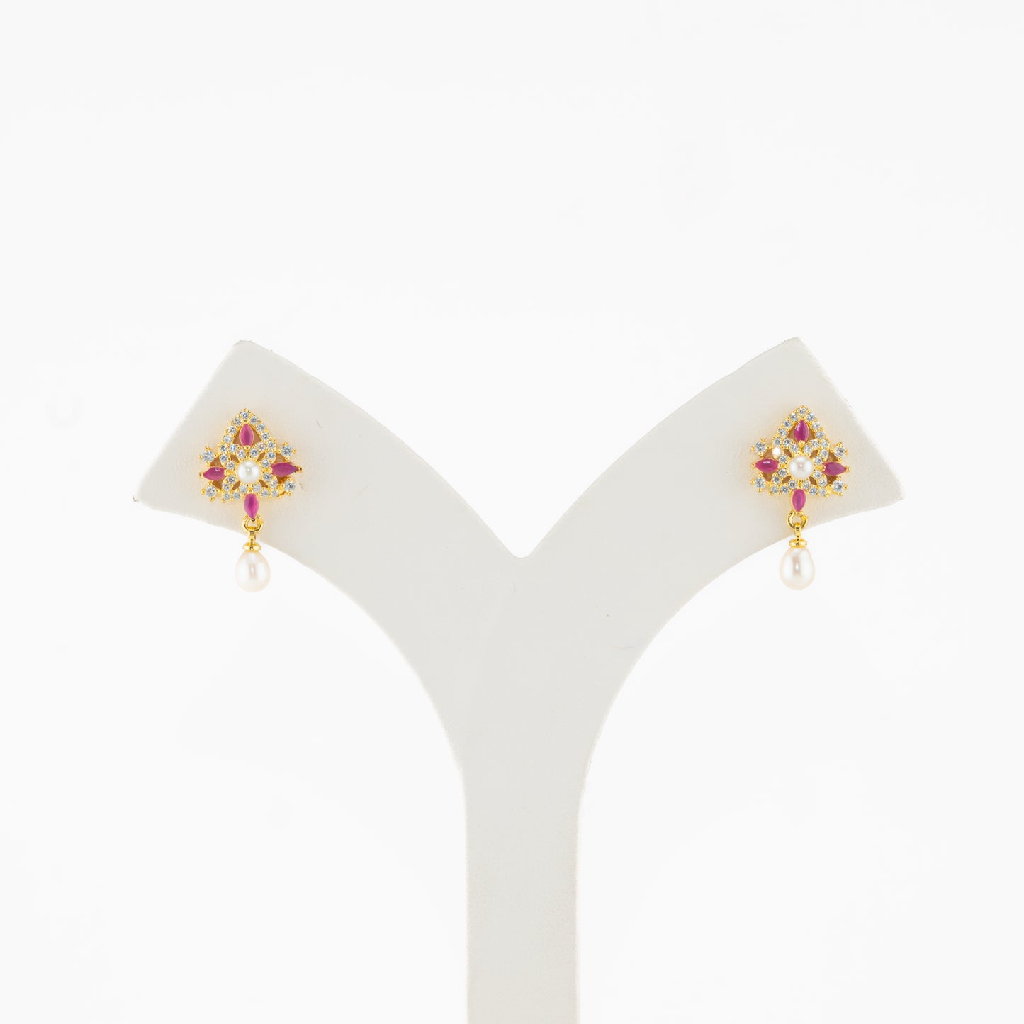 Estelle Red Stone Pearl Stud Earrings