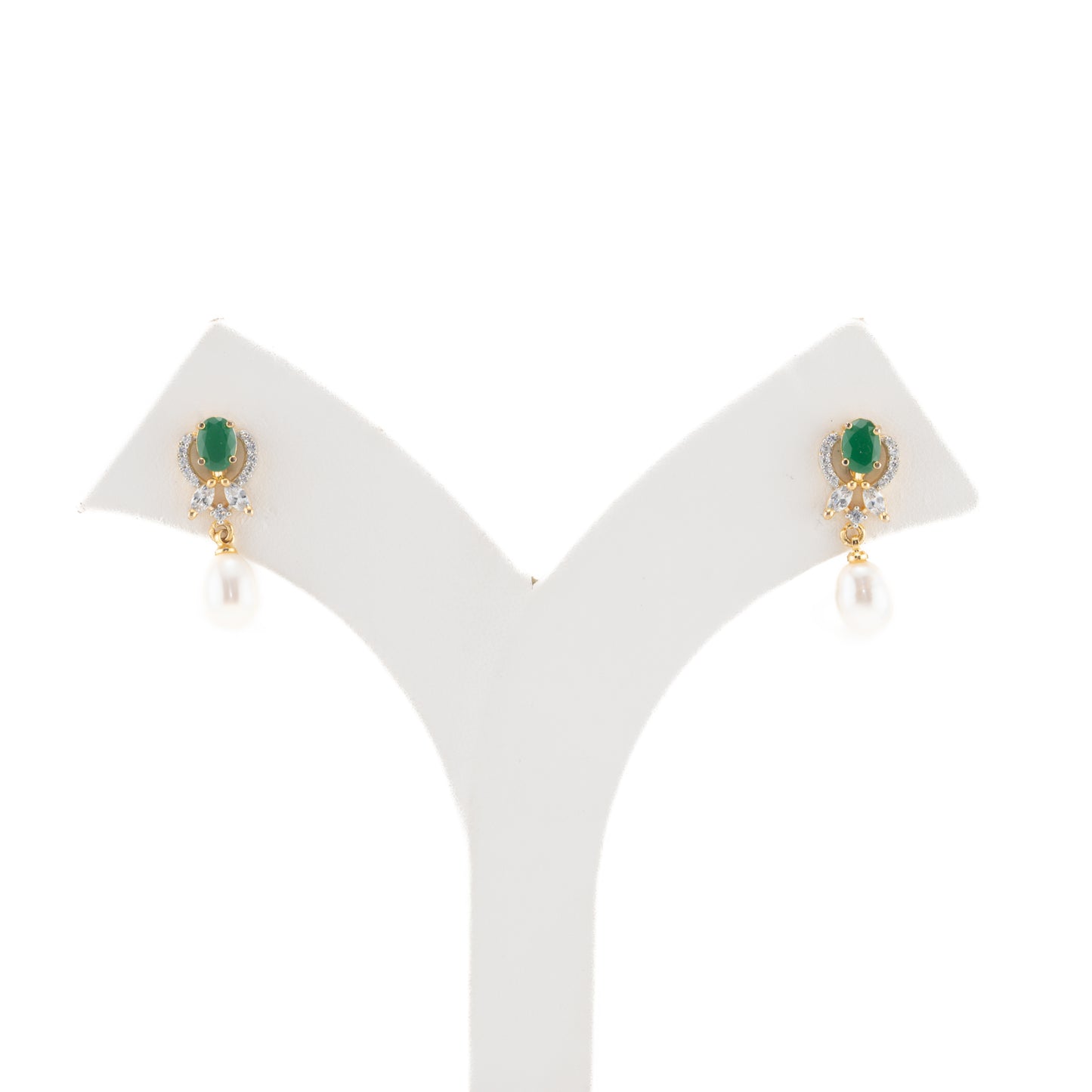 Premium Green Stone Pearl Drop Earrings
