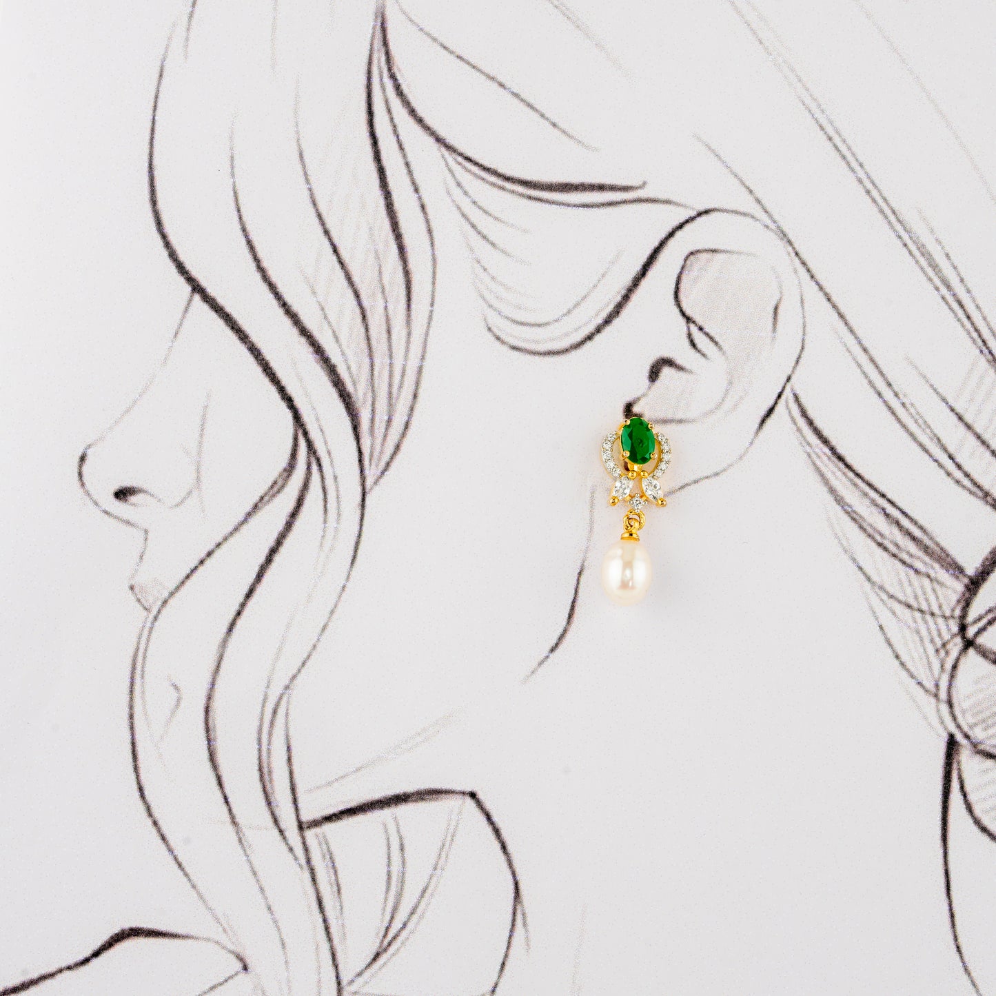 Premium Green Stone Pearl Drop Earrings