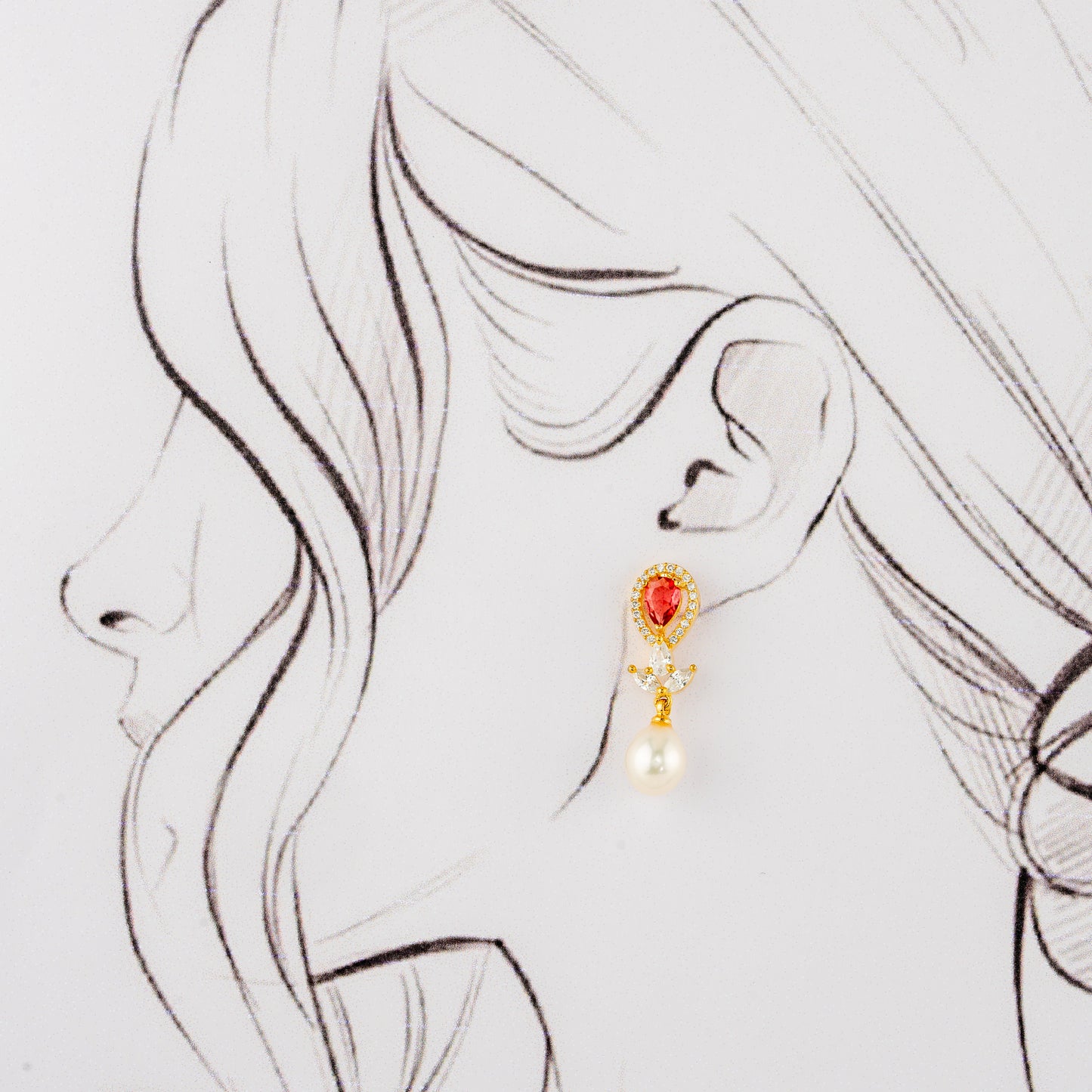 Classy Pink Stone Drop Pearl Earrings