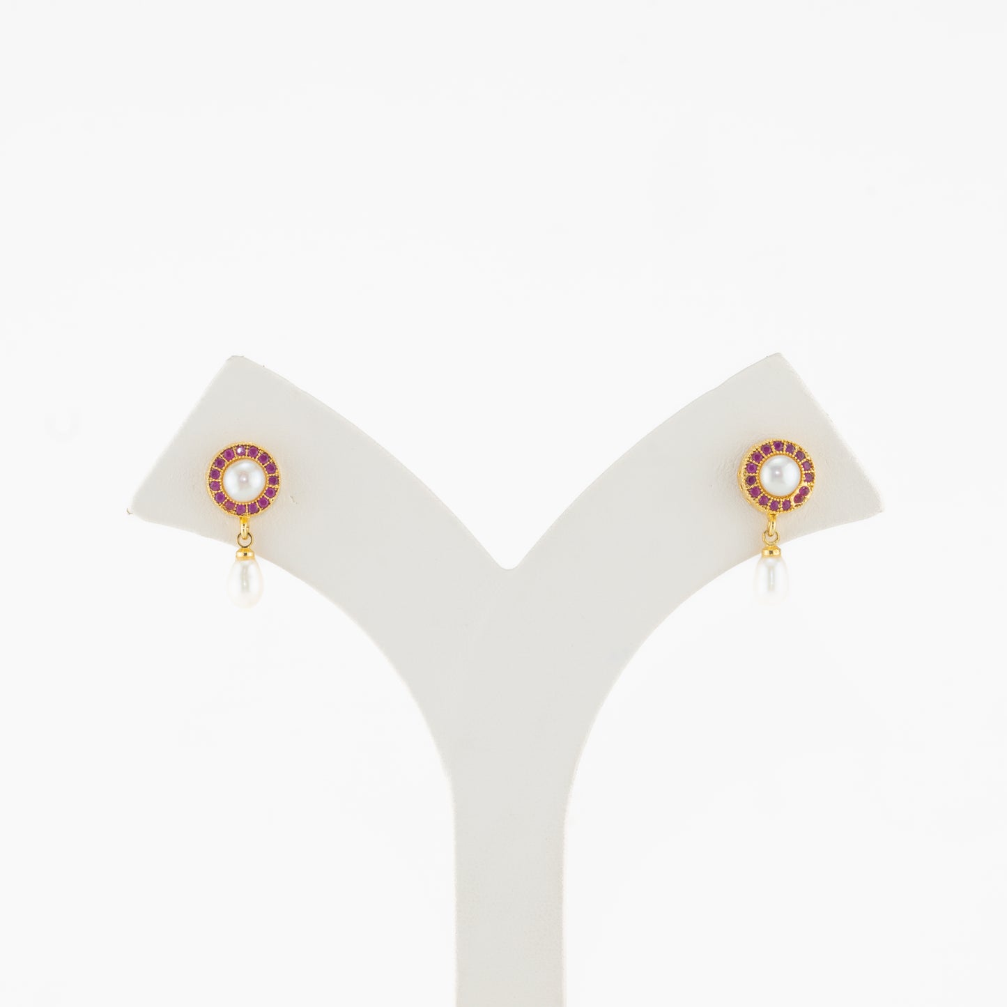 Adorable Red Stone Pearl Stud Earrings