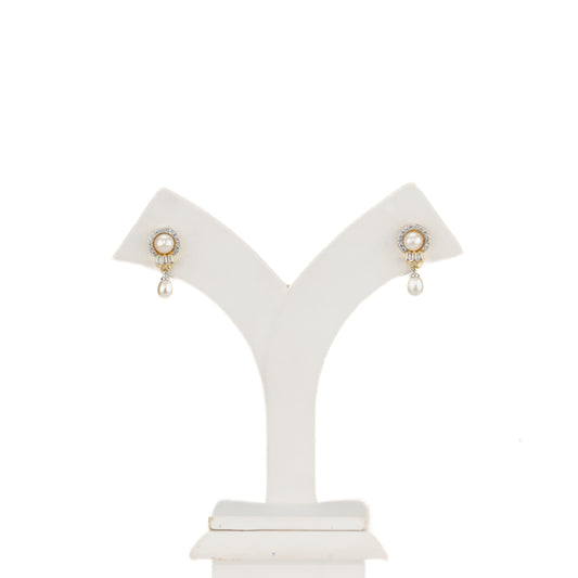 Designer White Stone Freshwater Pearl Hanging Earring