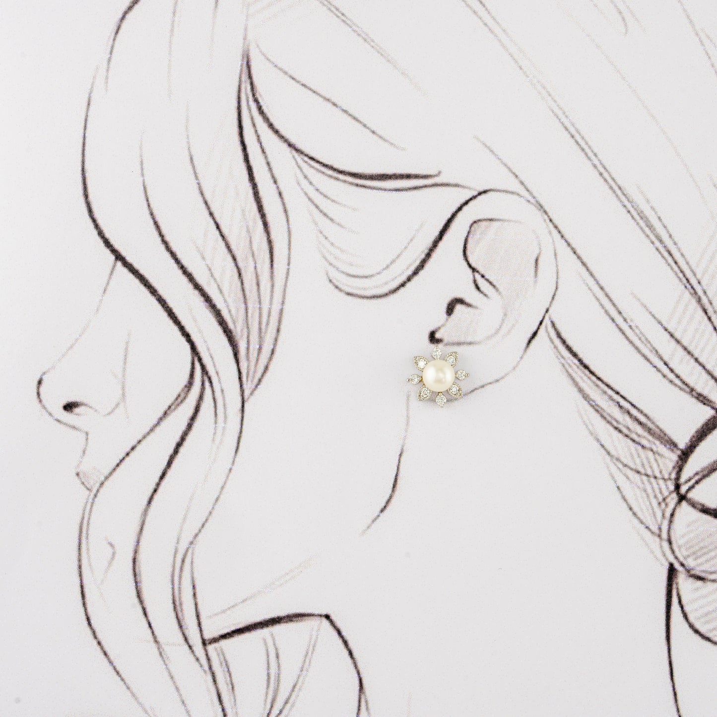Grace White Stone Pearl Stud Earrings