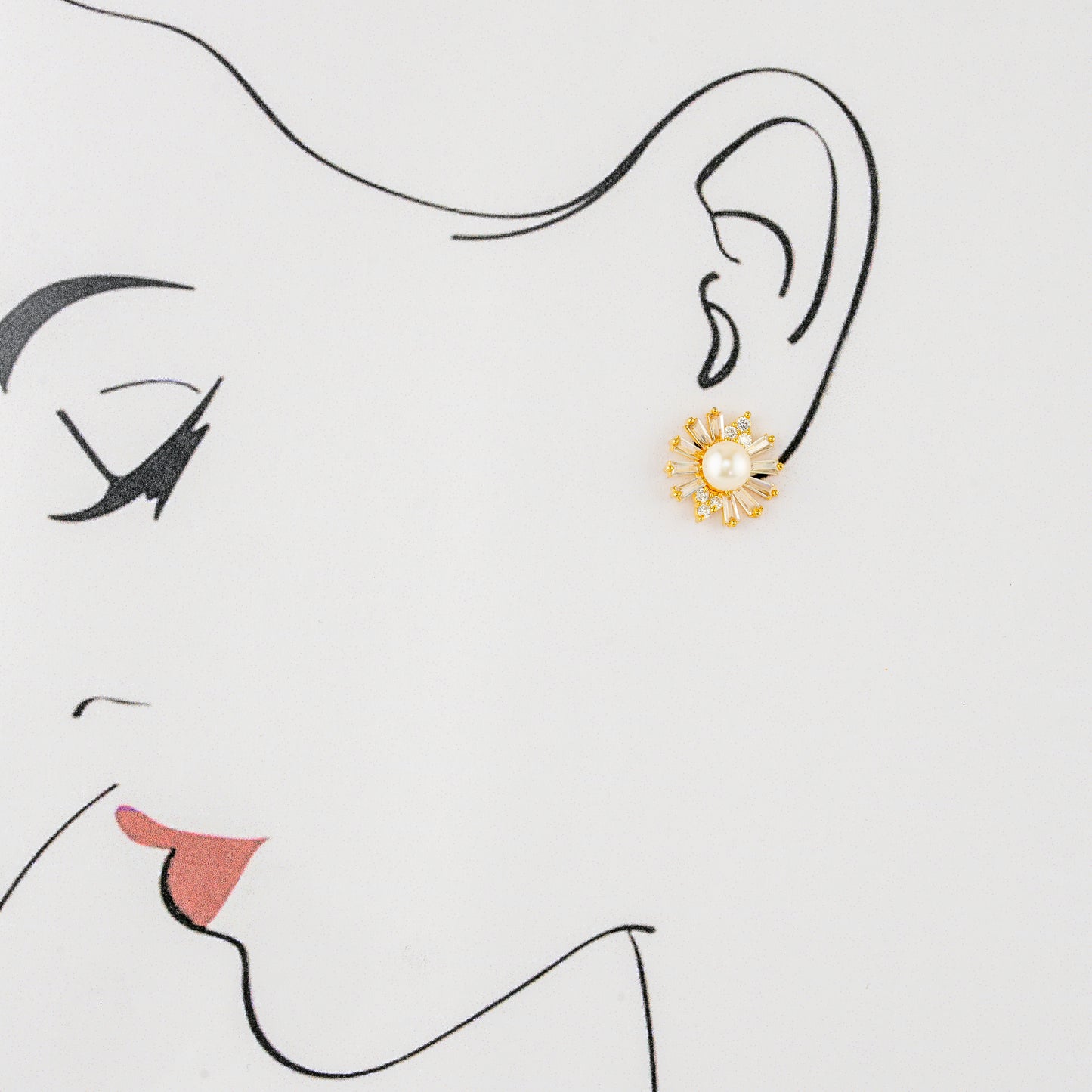 Glamour White Stone Pearl Stud Earrings