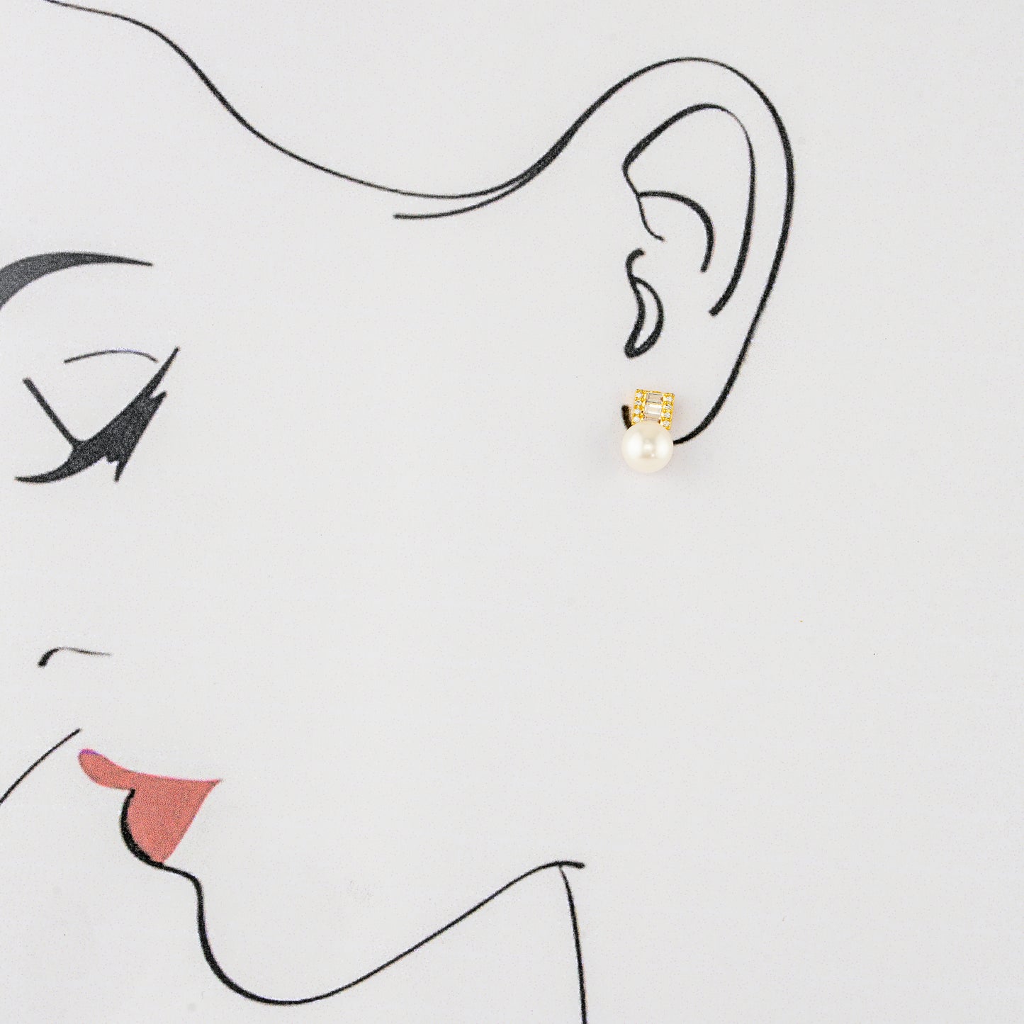 Delicate White Stone Pearl Stud Earrings