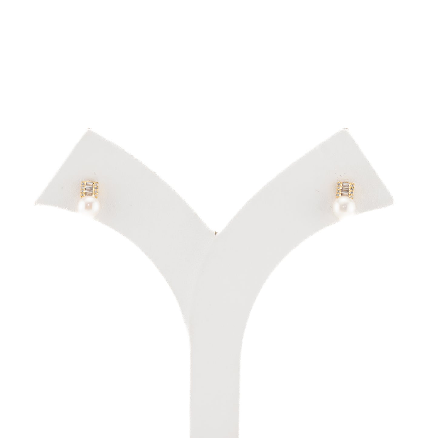 Delicate White Stone Pearl Stud Earrings