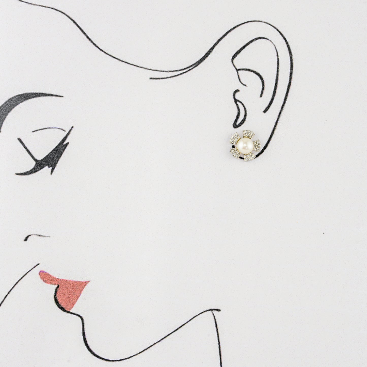 Classic White Stone Pearl Stud Earrings