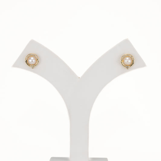 Delicate White Stone Freshwater Pearl Stud Earrings