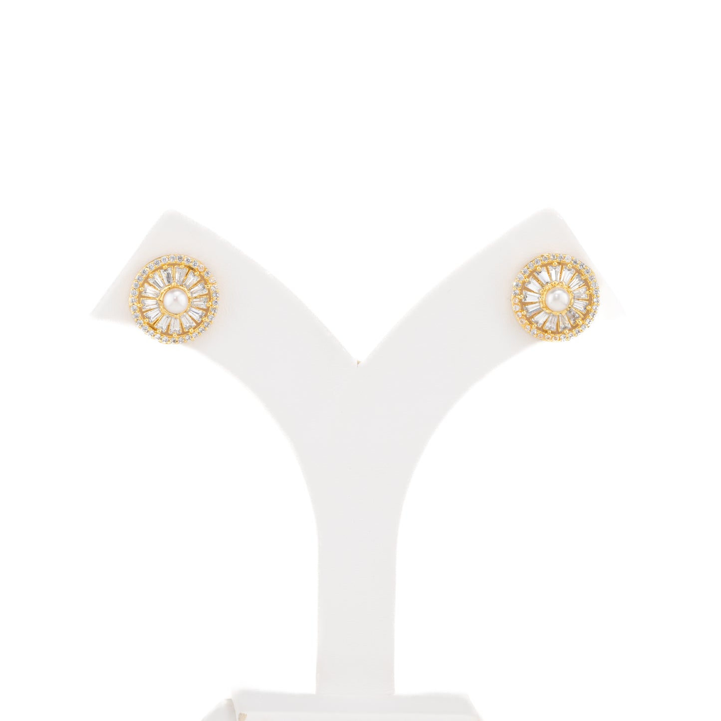 Sleek White Stone Pearl Studs Earrings