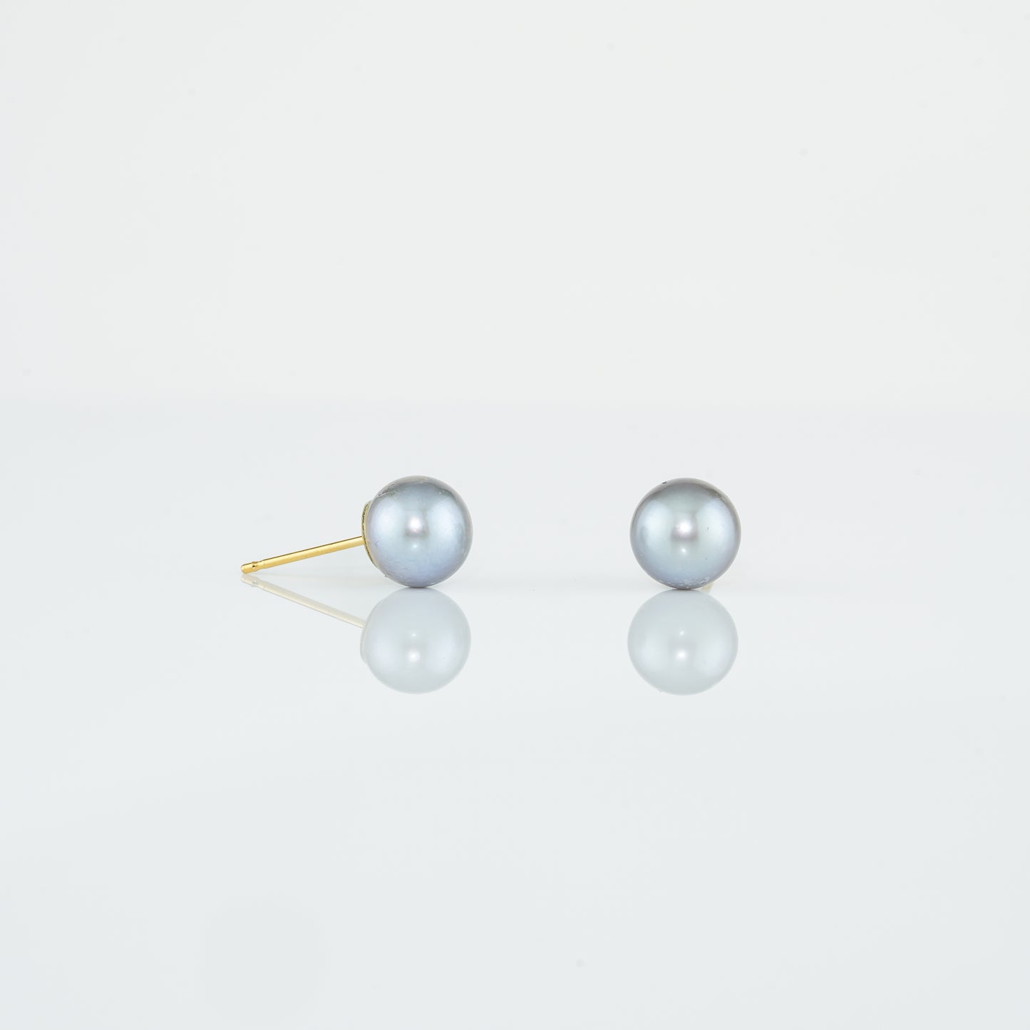 Grey Button Pearl Stud Earrings