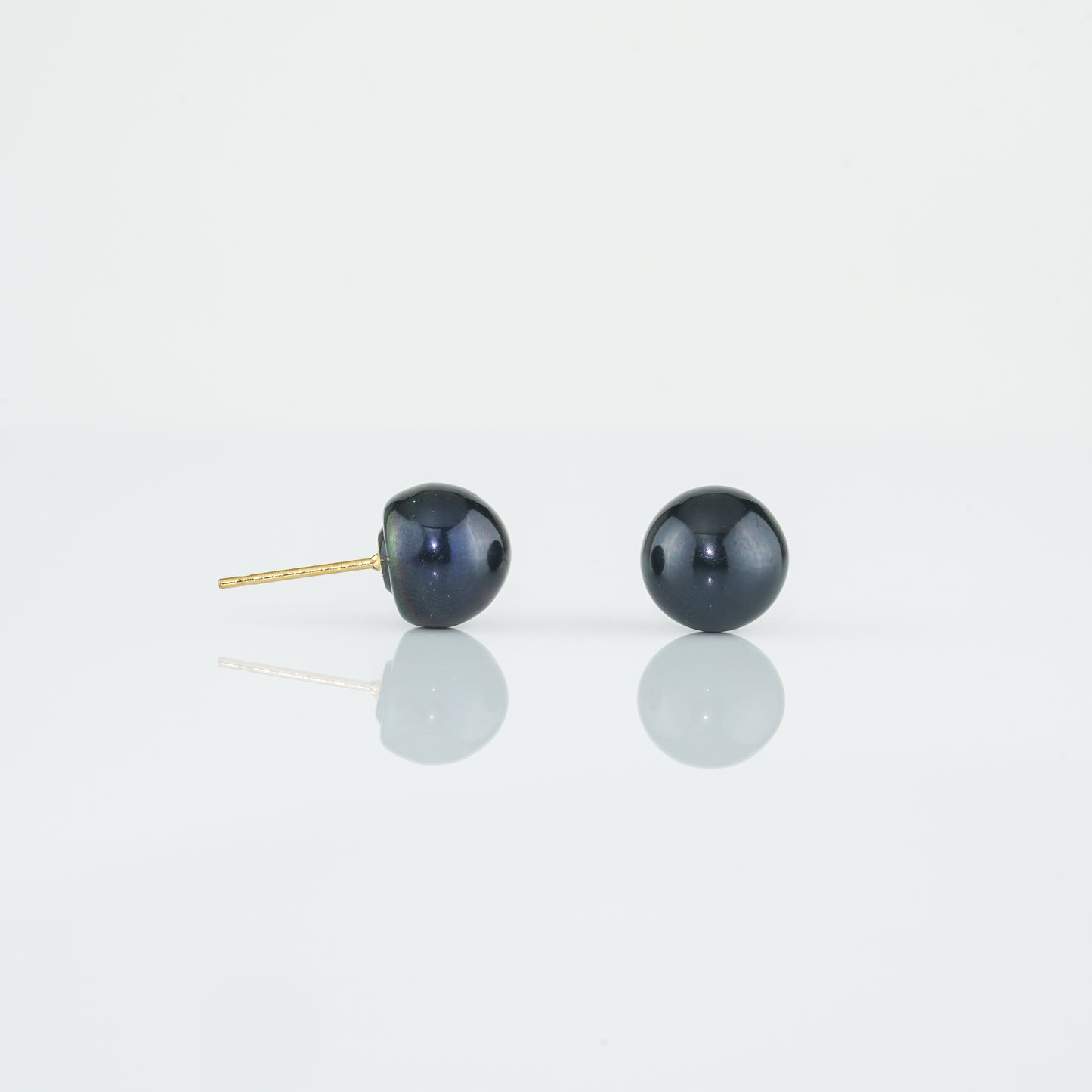 Black Button Pearl Stud Earrings