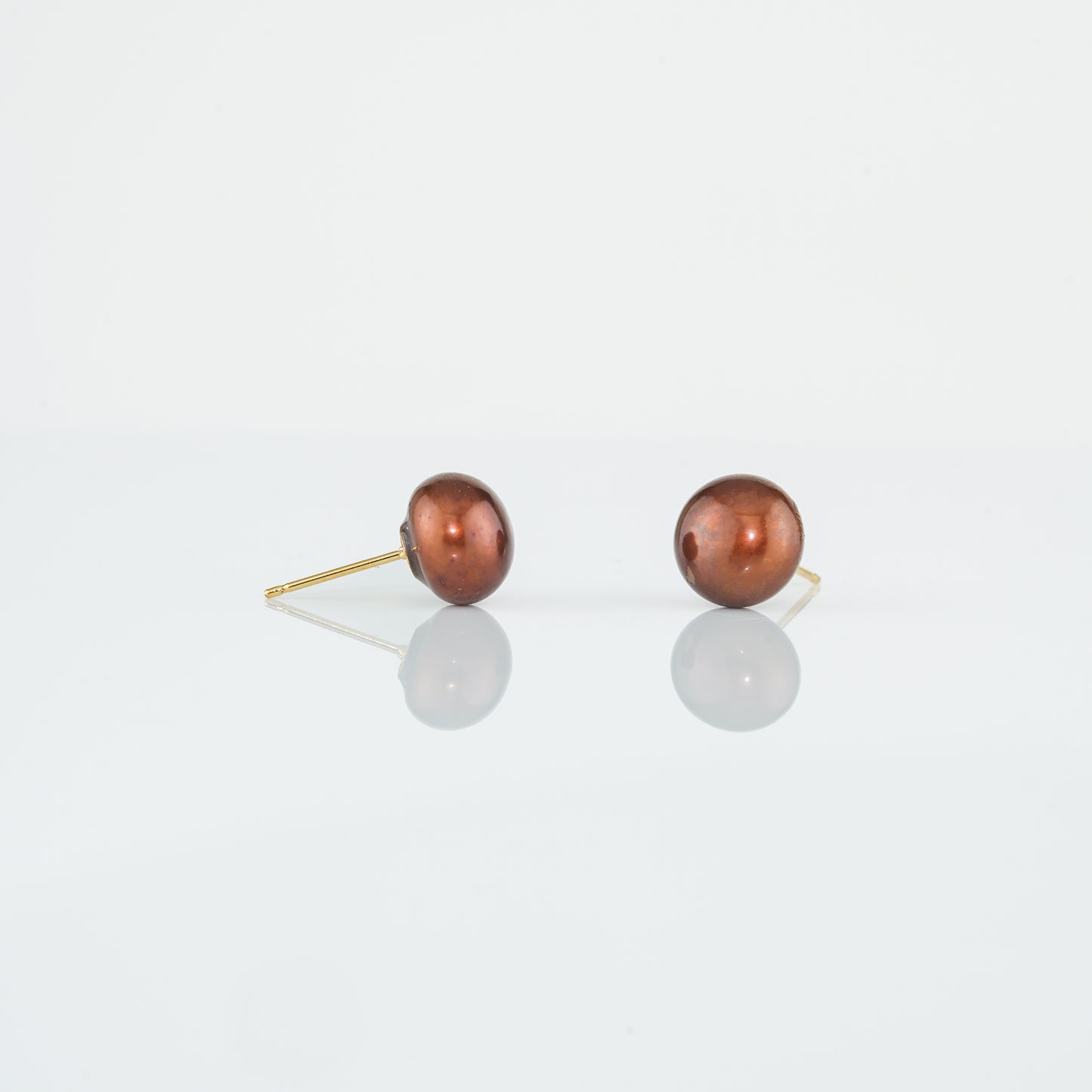 Bronze Button Pearl Stud Earrings
