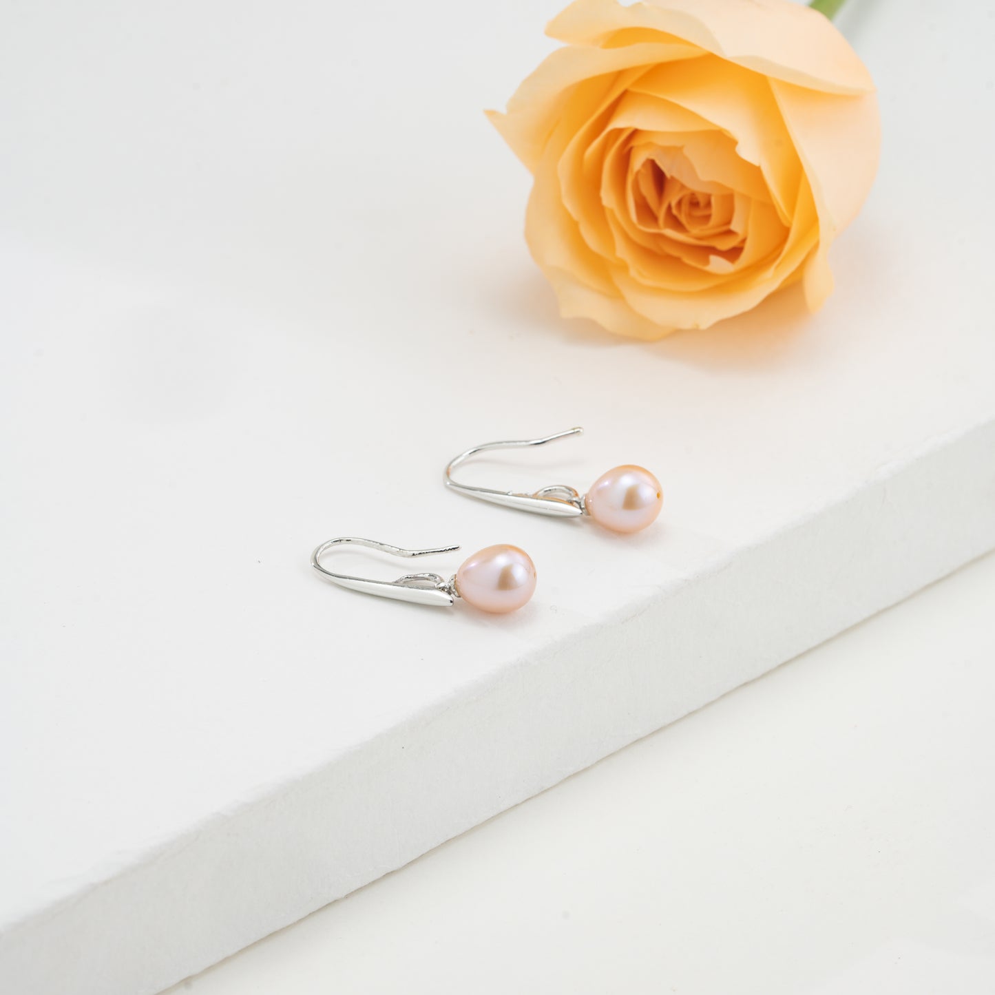 Opaque Pink Pearl Hanging Earrings