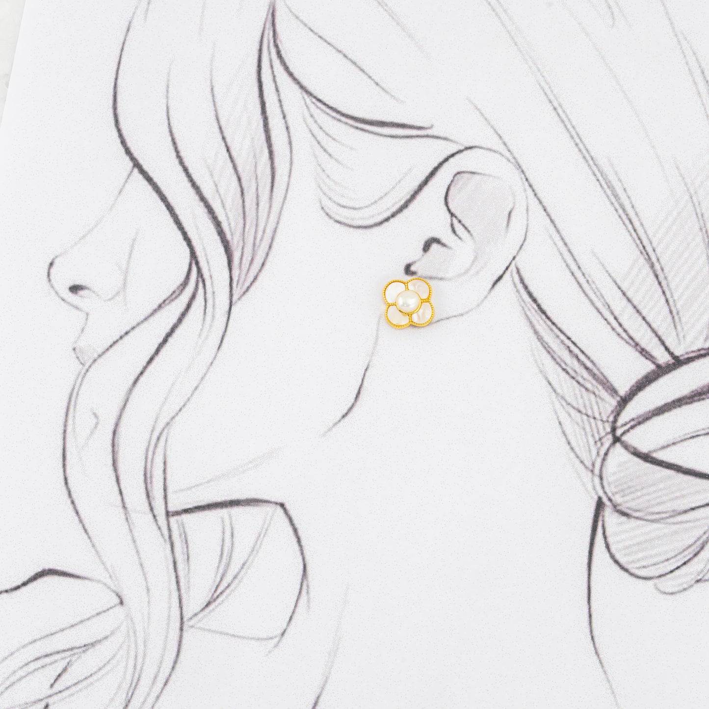 Feminine White Pearl Stud Earrings