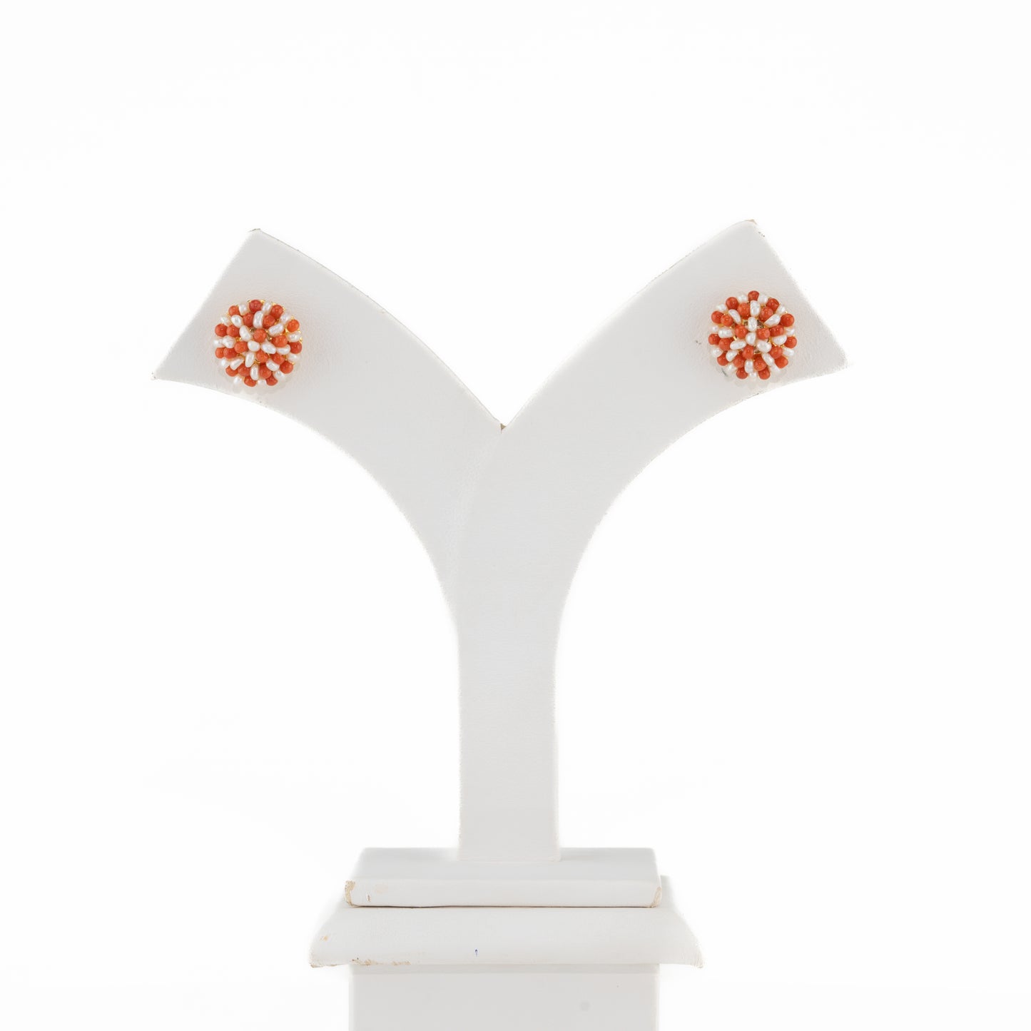 Coral Exotic Seed Freshwater Pearl Stud Earrings