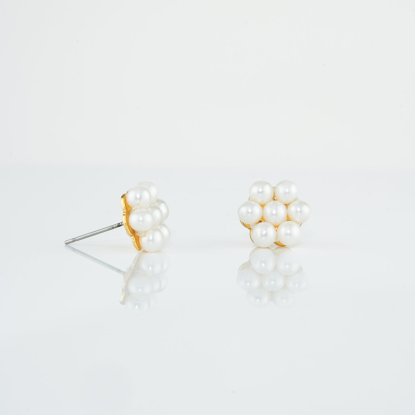 Floral Round Pearl Stud Earrings