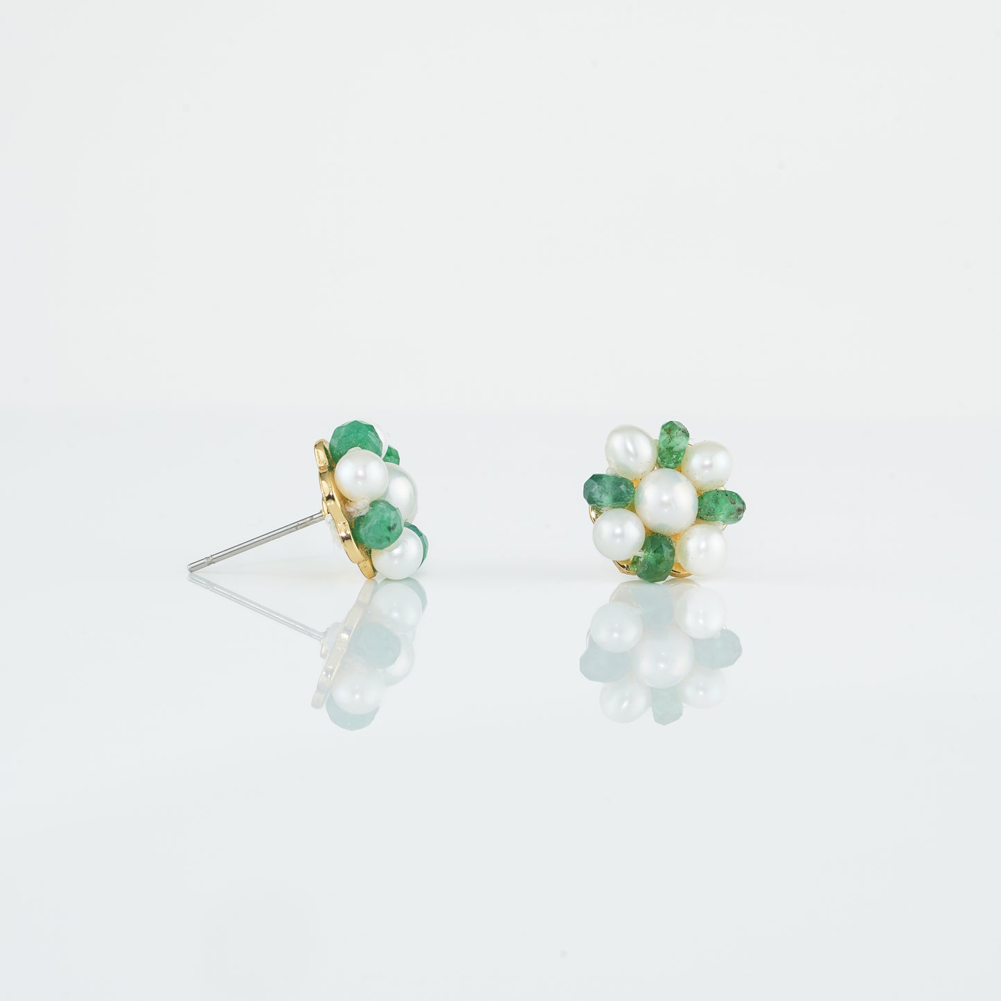 Natural Emerald Near Round Stud Earrings