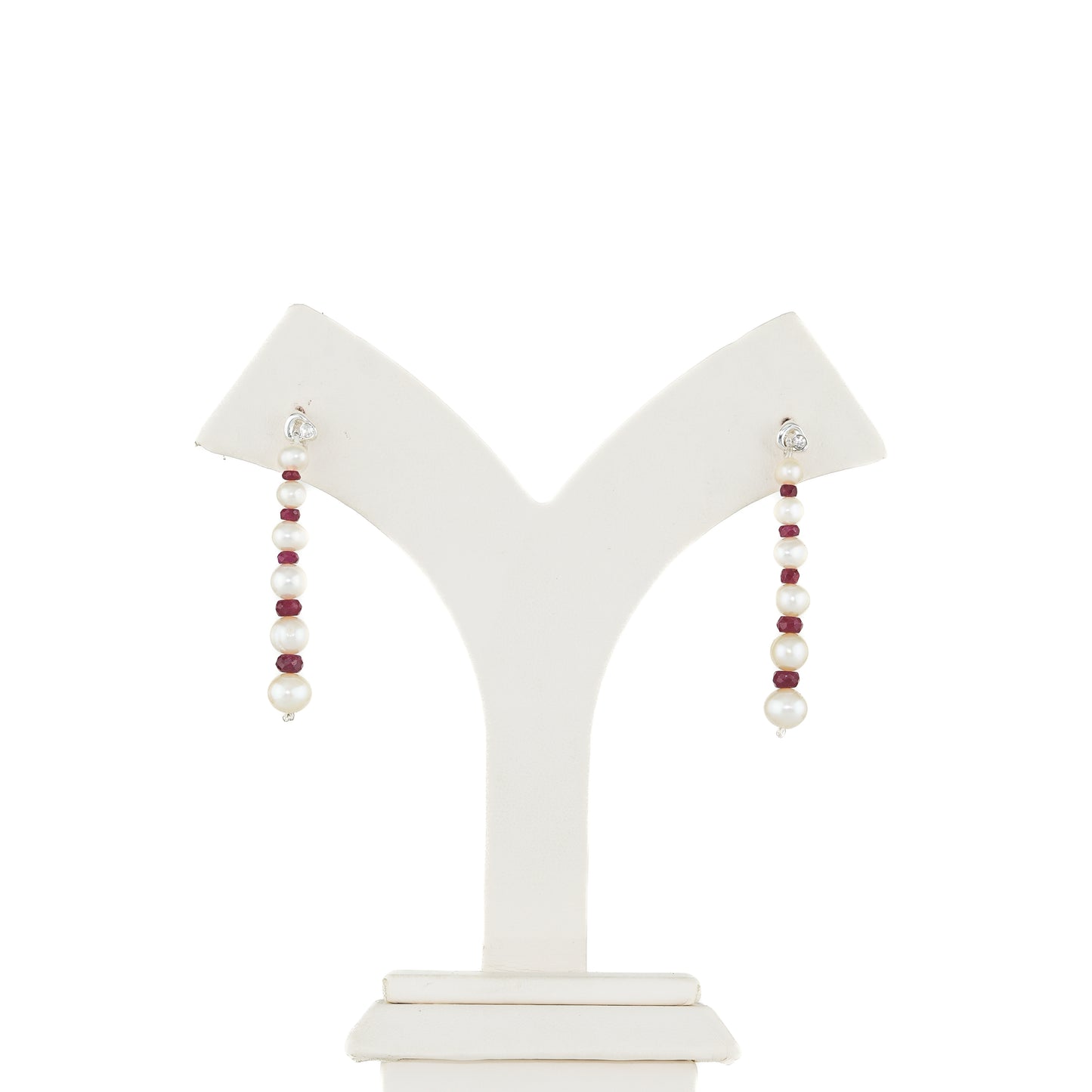 Natural Ruby And White Near Round Grading Pearl Hanging Earrings