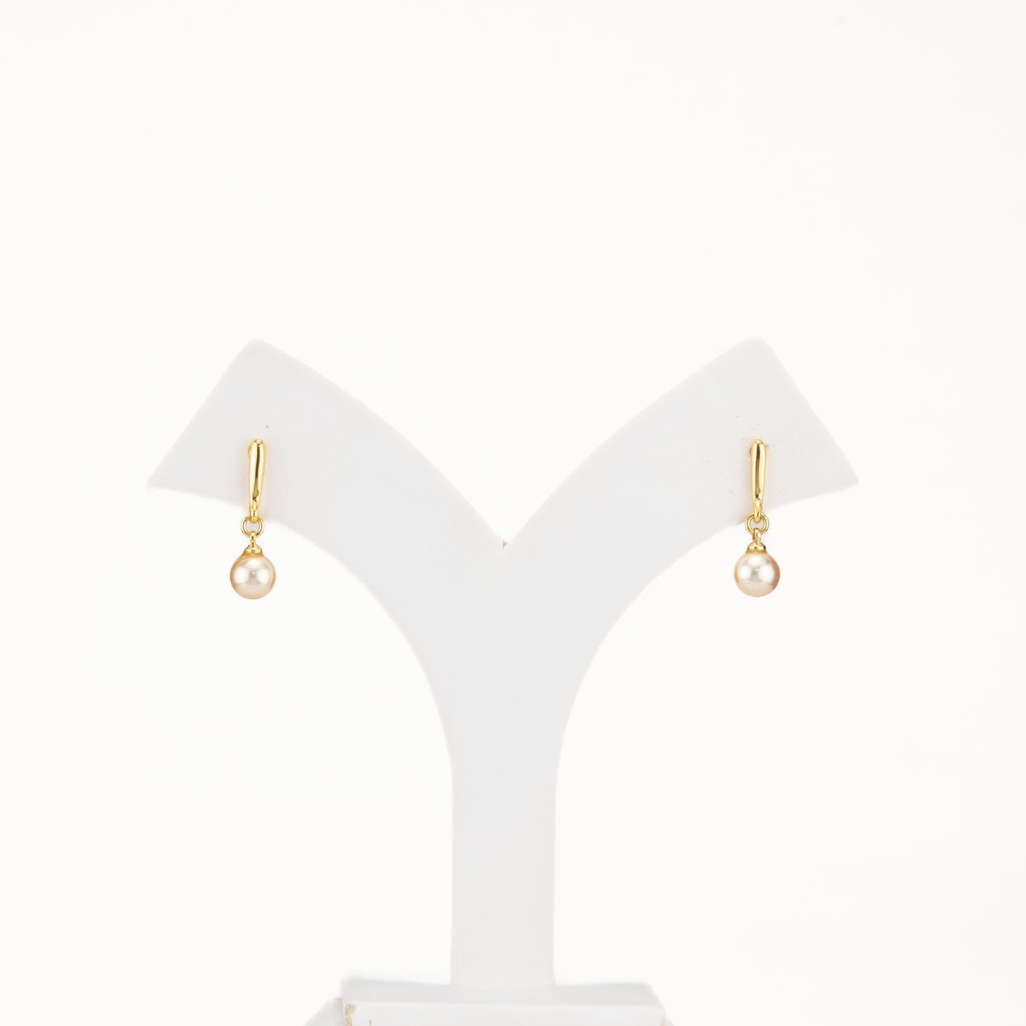 7.0-8.0mm Golden Round Saltwater South Sea Pearl Hanging Earrings