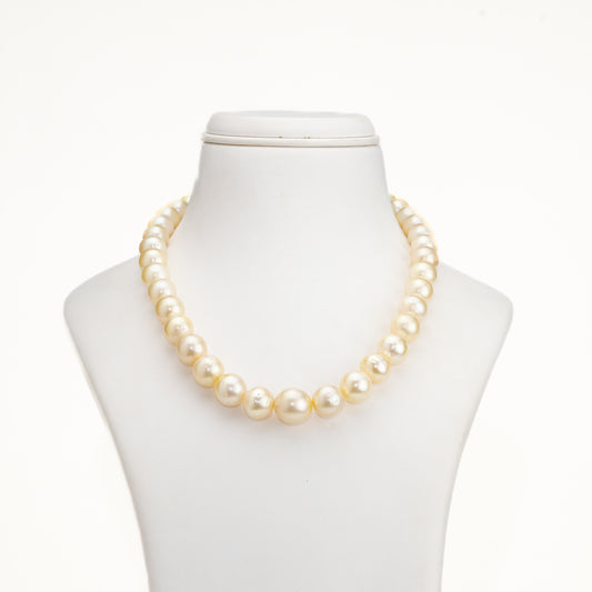 11.0-12.0mm Cream Near Round South Sea Pearl Necklace Set - A Quality